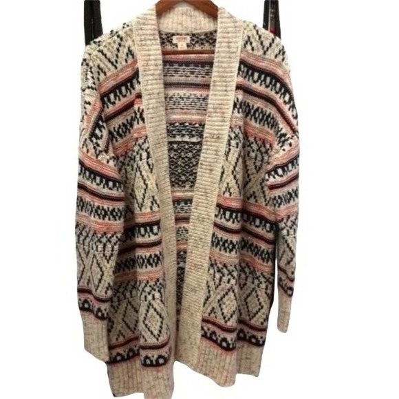 Cozy Boho Fair Isle Open Front Cardigan - Free People Vibes - Hard to Find - Picture 2 of 8